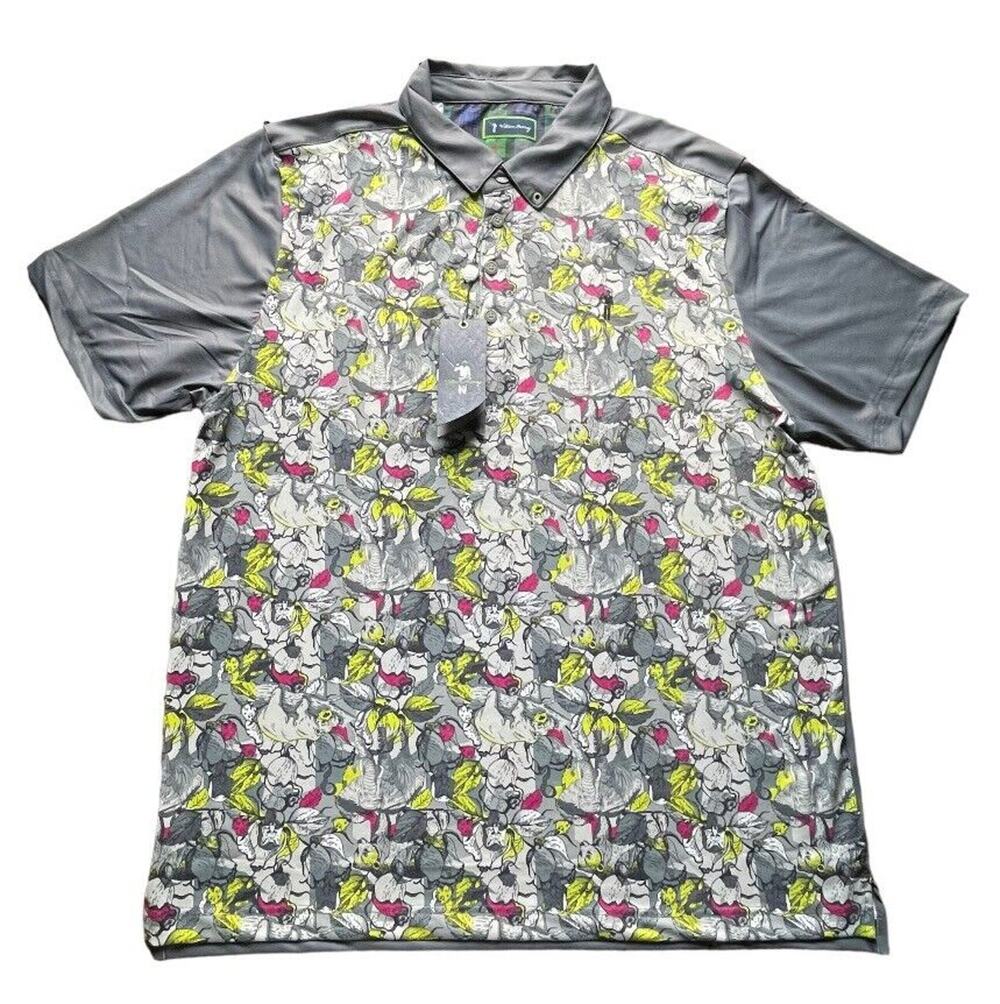 NWT William Murray Polo Shirt Mens XL Gray Golf Animals Jungle Zoo Geometric